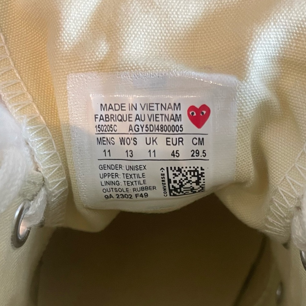 💲OLD - CDG Cream authentic retro high Converse top canvas sneakers - SIZE 11 - Picture 11 of 13